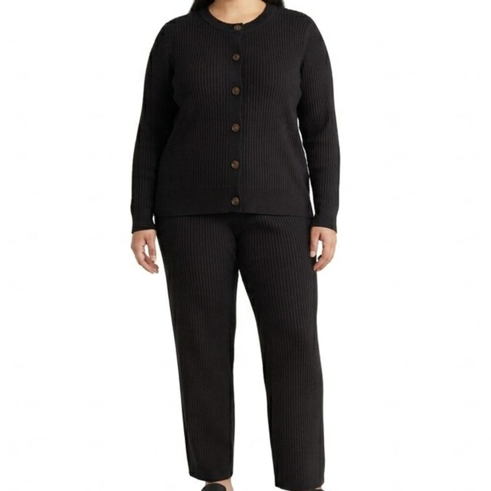 Eloquii Elements Black Rib Knit Button Lounge Set Pants Cardigan size 18 20 NEW